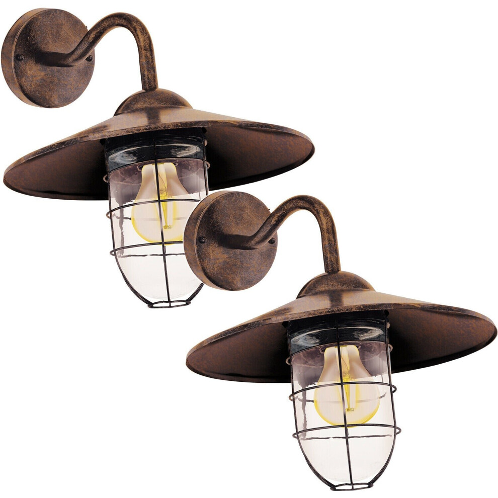 Loops 2 Pack Ip44 Outdoor Wall Antique Copper Shade Fisherman Lamp 60W E27 Light