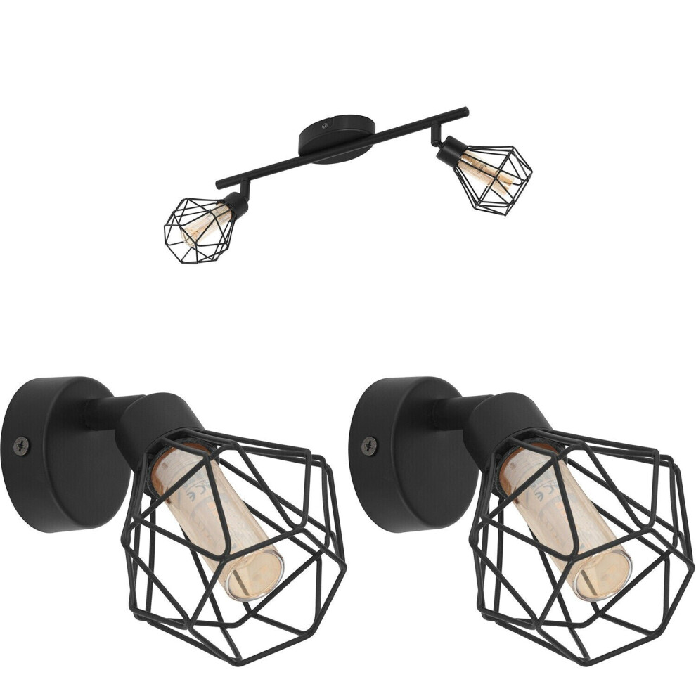 Loops Twin Ceiling Spot & 2X Matching Wall S Modern Cage Moving Head Light/Black