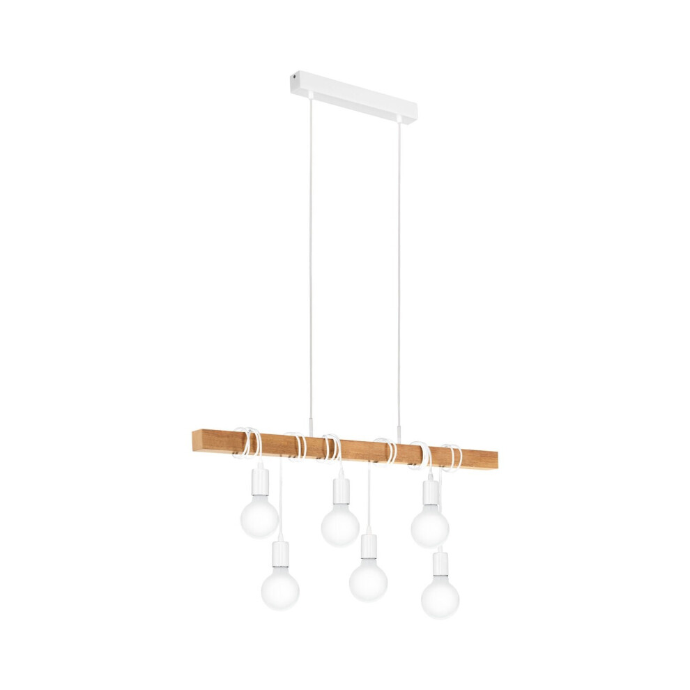 Loops Hanging Ceiling Pendant & Wood 6X E27 Kitchen Island Multi Lamp Light/White