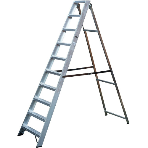 Loops 2.2m Aluminium Swingback Step Ladders 10 Tread Professional Lightweight Steps