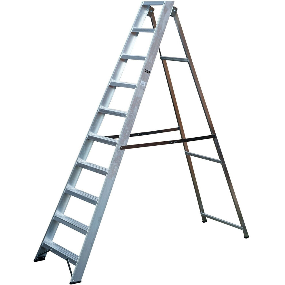 Loops 2.2M Aluminium Swingback Step Ladders 10 Tread Professional Lightweight Steps