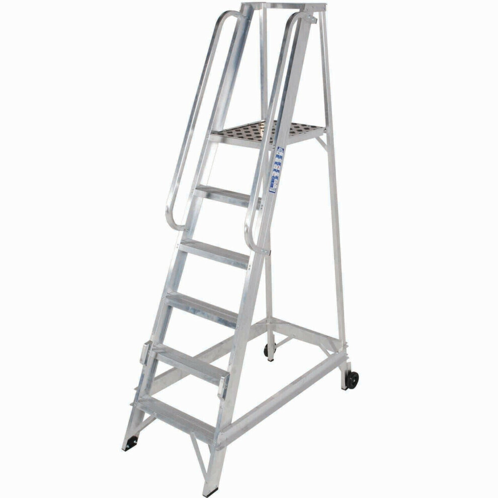 6 Tread 1.5M Aluminium Warehouse Picking Steps & Handrail Narrow Aisle Stairs 5056199833696