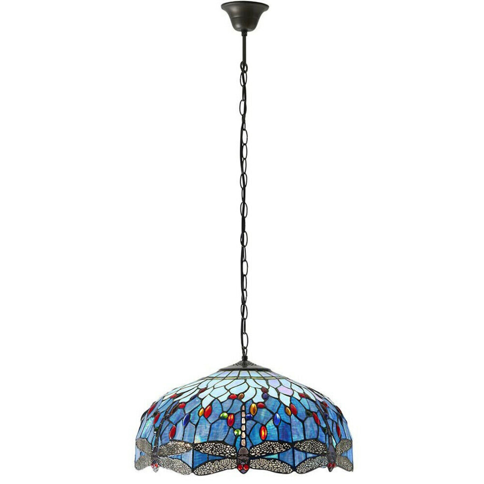 Loops Tiffany Glass Hanging Ceiling Pendant Dragonfly 3 Lamp Shade I00110 Light/Blue