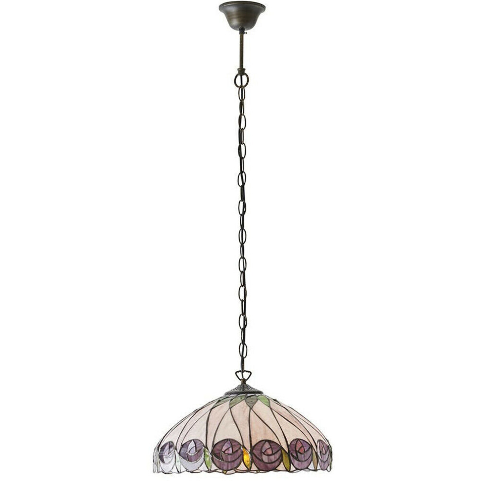 Loops Tiffany Glass Hanging Ceiling Pendant & Round Rose Shade I00125 Light/Bronze