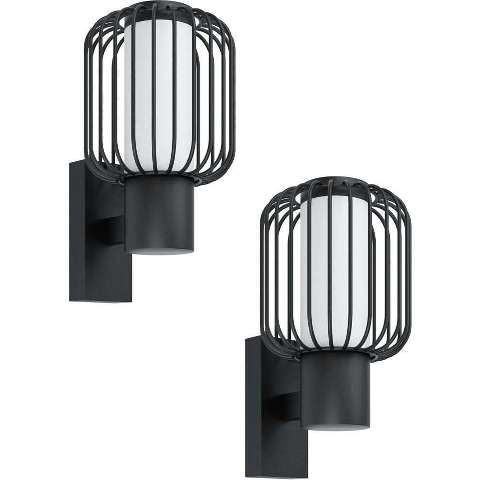 Loops 2 Pack Ip44 Outdoor Wall Light Black Zinc Steel Cage 1X 28W E27 Porch Lamp