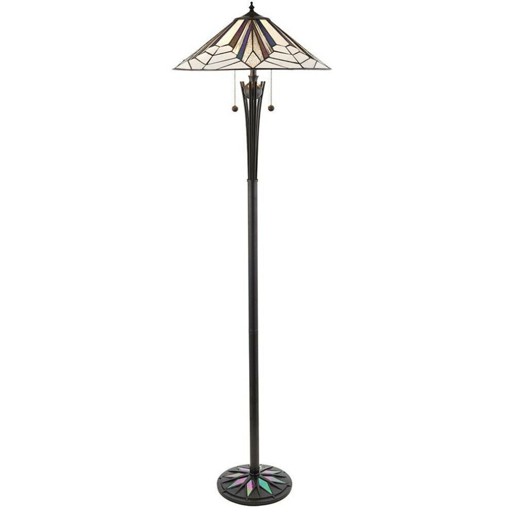 1.6m Tiffany Twin Floor Lamp Black Stem & Retro Stained Glass Shade i00003