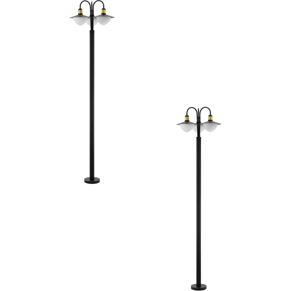 Loops 2 Pack Ip44 Outdoor Bollard & Curved Lamp Post 3X 60W E27 Light/Black/Gold