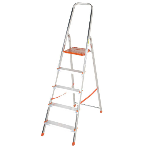 Loops 1.1m Lightweight Aluminium Platform Step Ladders 5 Tread Anti Slip DIY Steps