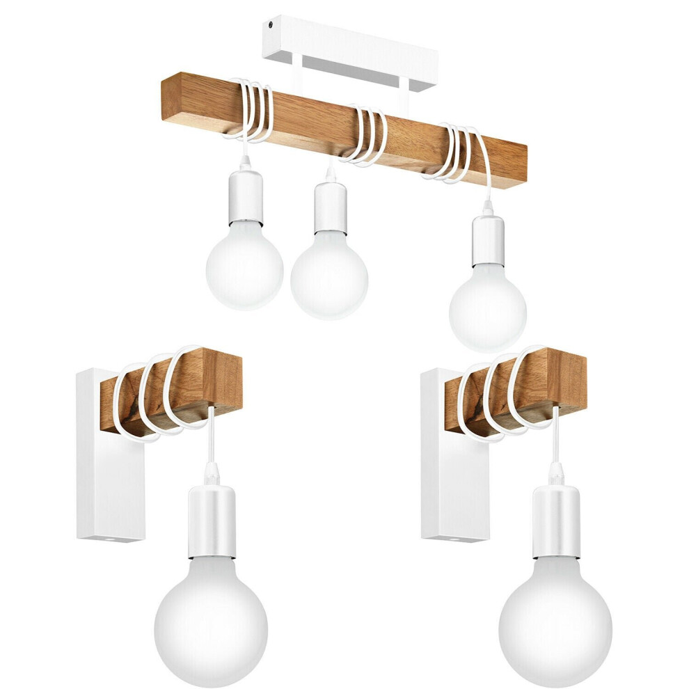 Loops Ceiling Spot & 2X Matching Wall S & Wood Trendy Hanging Lamp Light/White