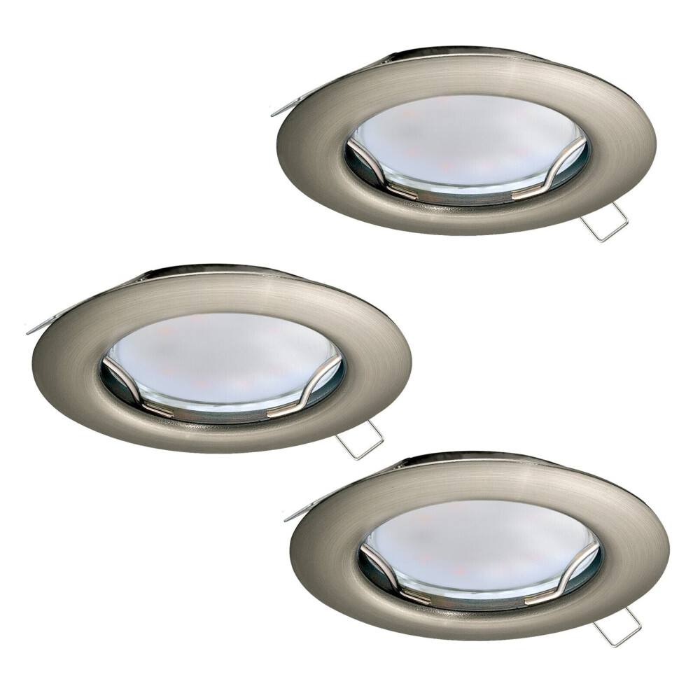 Loops 3 Pack Flush Ceiling Downlight Satin Nickel Steel 3 X 3W Gu10 Bulb