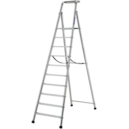 Loops 2.4m MAX STABILITY Platform Step Ladders 10 Tread Anti Slip Aluminium DIY Steps