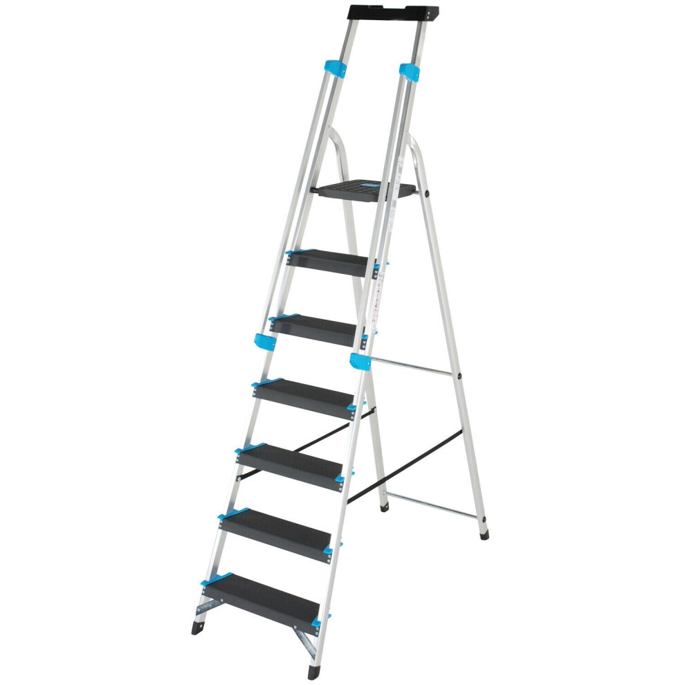 1.5M Xl Platform Step Ladders 7 Tread Anti Slip Steps & Tool Tray Aluminium 5056199832194