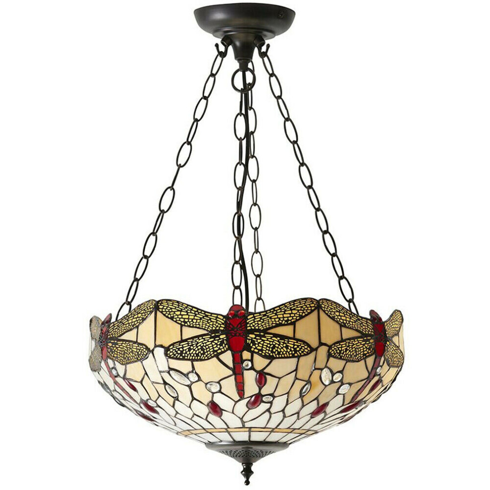 Loops Tiffany Glass Hanging Ceiling Pendant & Dragonfly Lamp Shade I00105 Light/Bronze
