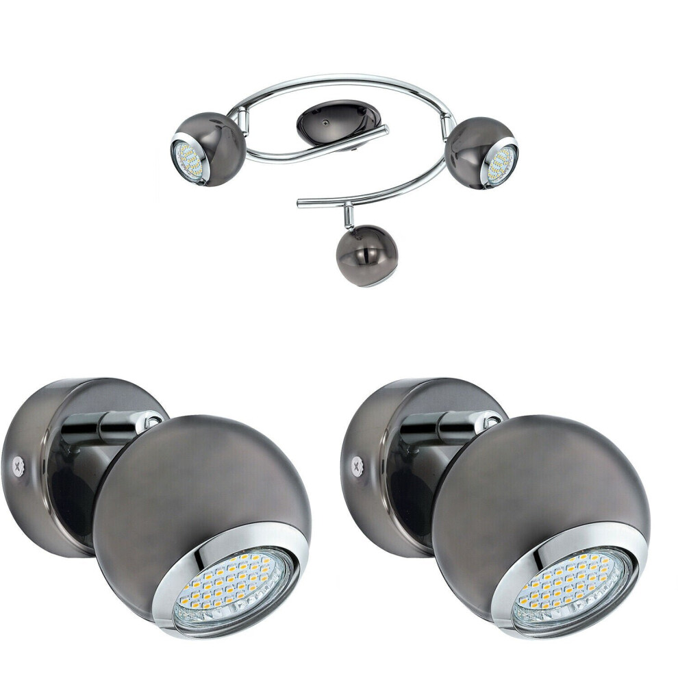 Loops Ceiling Spot & 2X Matching Wall S Nickel Round Adjustable Lamp Light/Black