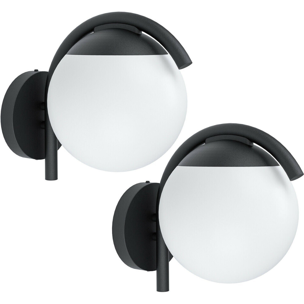 Loops 2 Pack Ip44 Outdoor Wall & Diffused Shade 1X 28W E27 Porch Lamp Light/Black