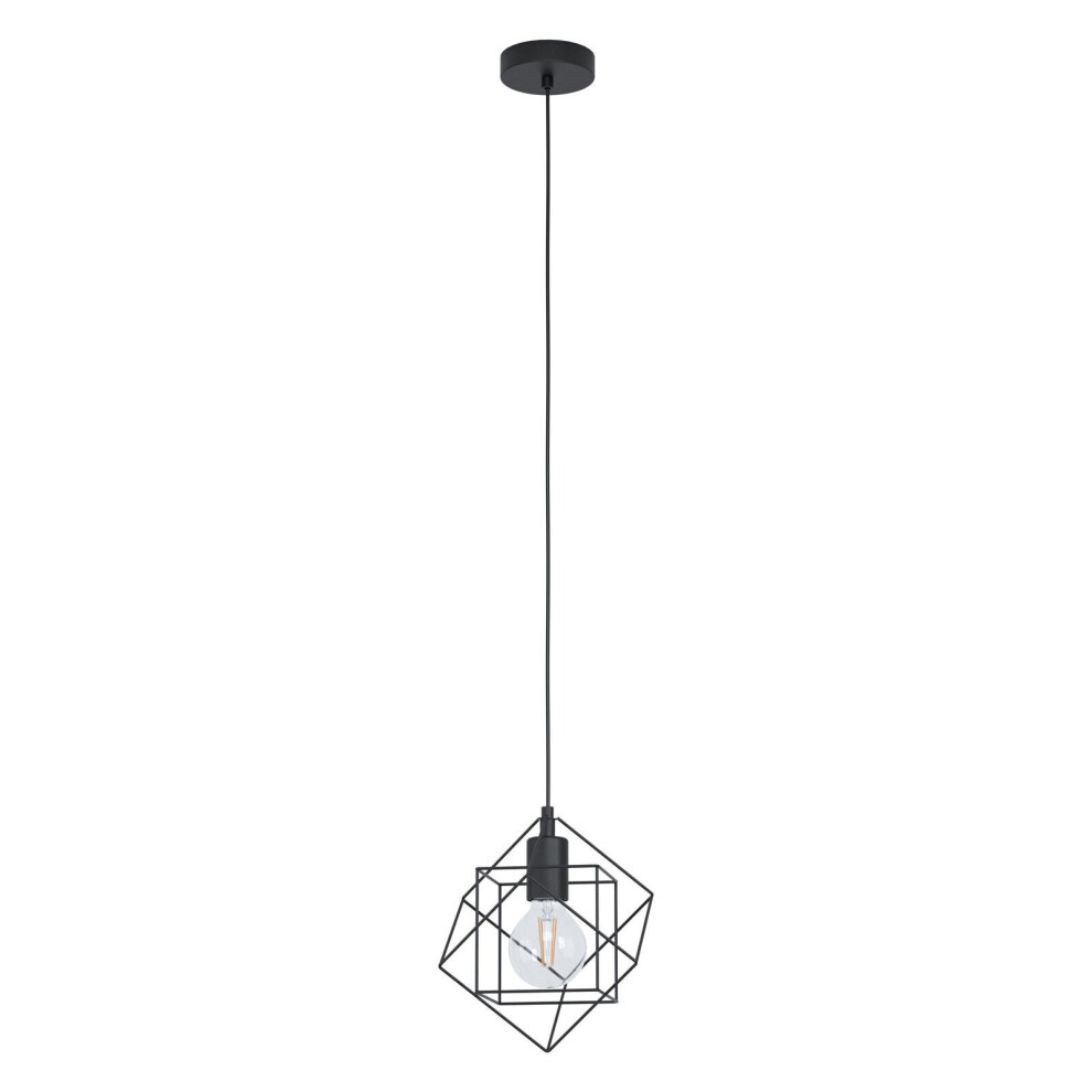 Loops Hanging Ceiling Pendant Light Black Steel Cube Frame 1X E27 Geometric Lamp