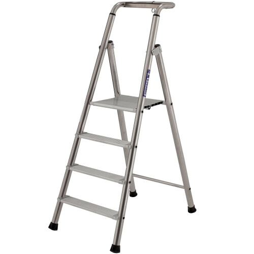 Loops 1m MAX STABILITY Platform Step Ladders 4 Tread Anti Slip Aluminium DIY Steps