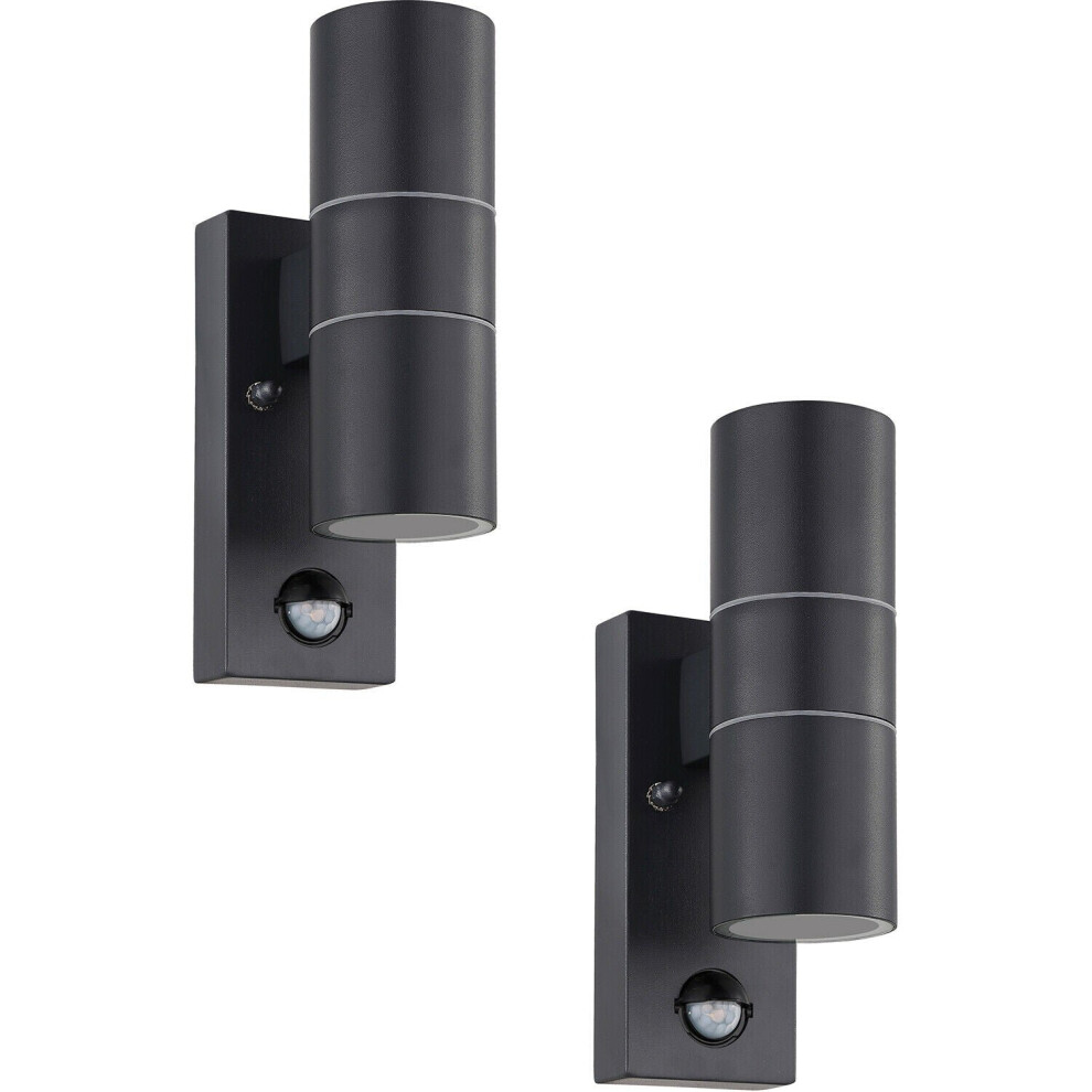 Loops 2 Pack Ip44 Outdoor Wall & Pir Sensor Steel 2X 3W Gu10 Light/Anthracite