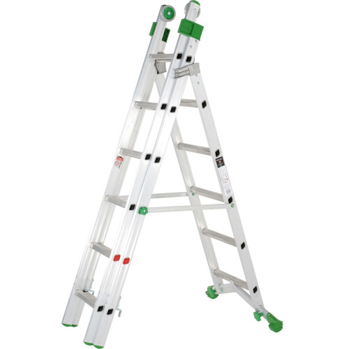 Loops PREMIUM 18 Tread Combination Ladder 3 Section Extension Step Frame & Stairwell