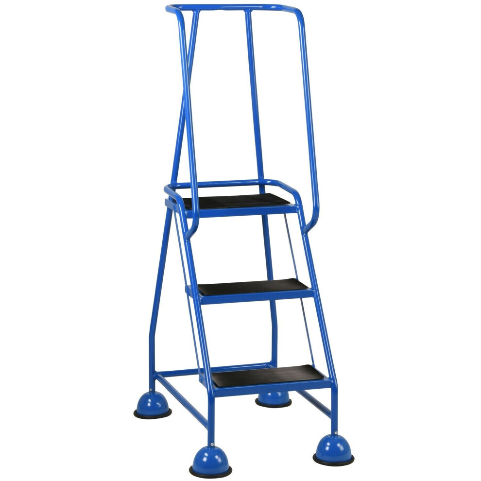 Loops 3 Tread Mobile Warehouse Steps 1.43M Portable Safety Ladder & Wheels Blue