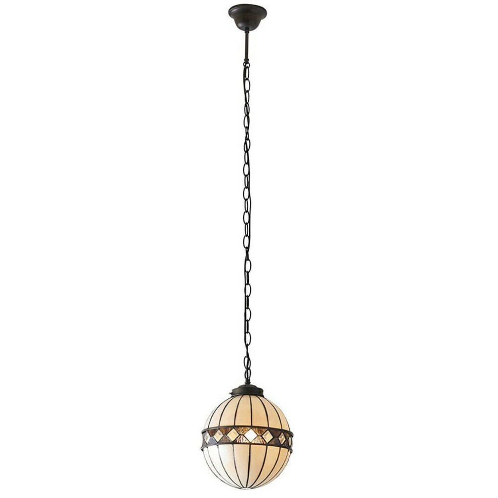 Loops Tiffany Glass Hanging Ceiling Pendant & Natural Globe Shade I00117 Light/Bronze
