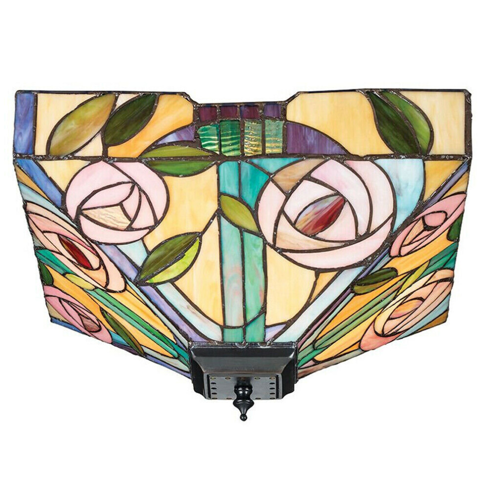 Loops Tiffany Glass Semi Flush Ceiling Rose Inverted Square Shade I00063 Light/Pink