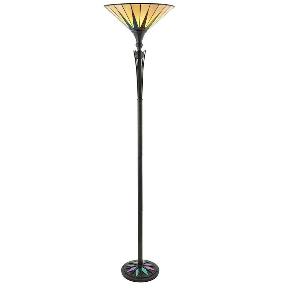 Loops 1.7M Tiffany Uplight Floor Lamp & Multi Colour Stained Glass Shade I00010 Black