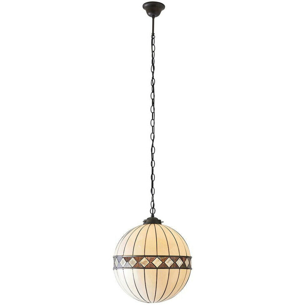 Loops Tiffany Glass Hanging Ceiling Pendant & Natural Globe Shade I00118 Light/Bronze