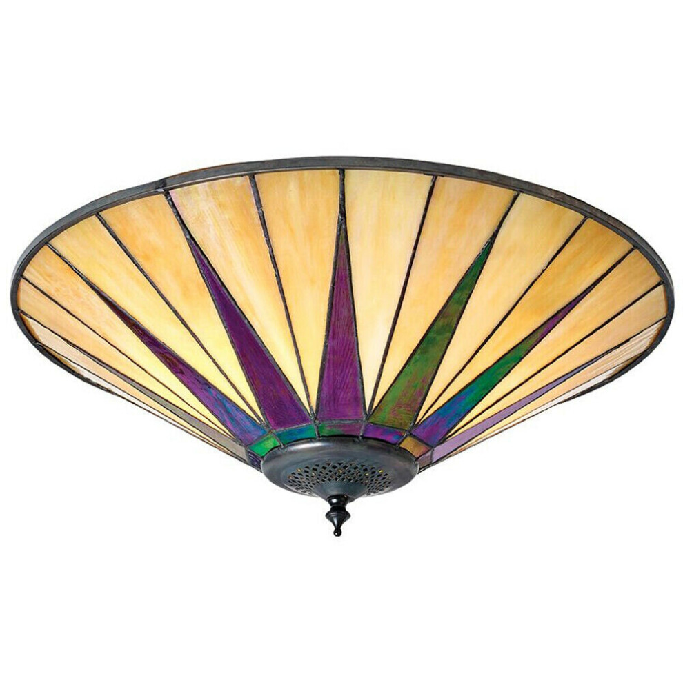 Tiffany Glass Semi Flush Ceiling Light Large Round Cream Inverted Shade i00041