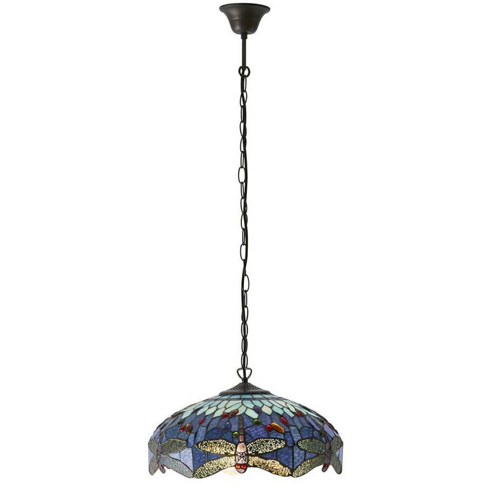 Loops Tiffany Glass Hanging Ceiling Pendant Dragonfly 3 Lamp Shade I00109 Light/Blue