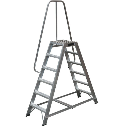 Loops 1.5m Heavy Duty Double Sided Fixed Step Ladders Safety Handrail & Wide Platform