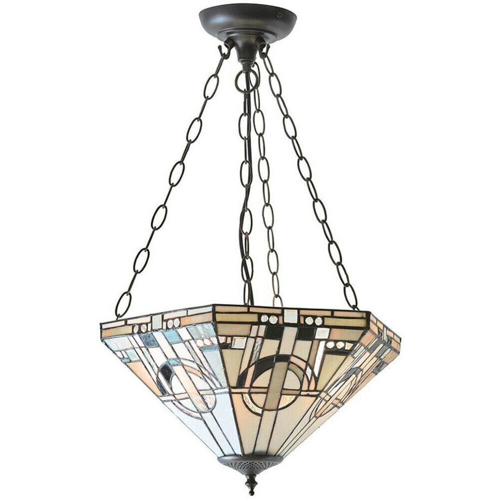 Tiffany Glass Hanging Ceiling Pendant Light Dark Bronze 3 Lamp Shade i00137