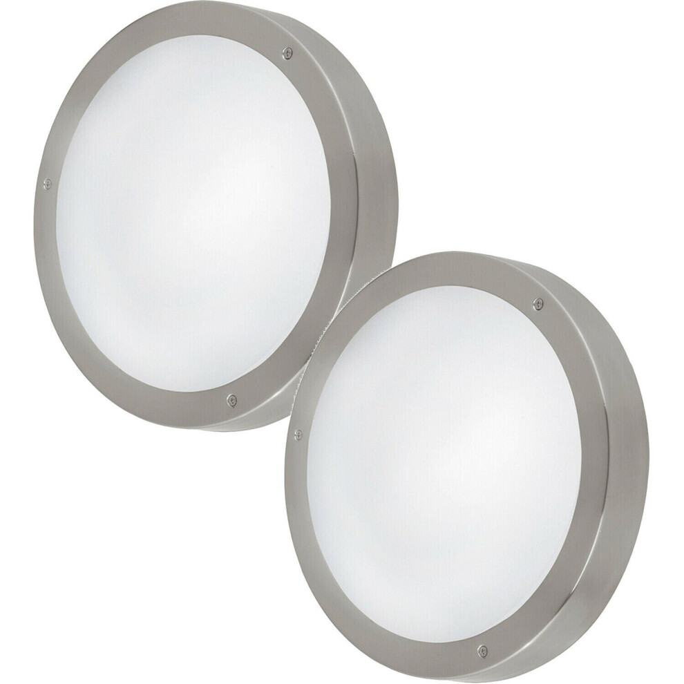 Loops 2 Pack Ip44 Outdoor Wall Round Stainless Steel 11W Led Porch Lamp Light
