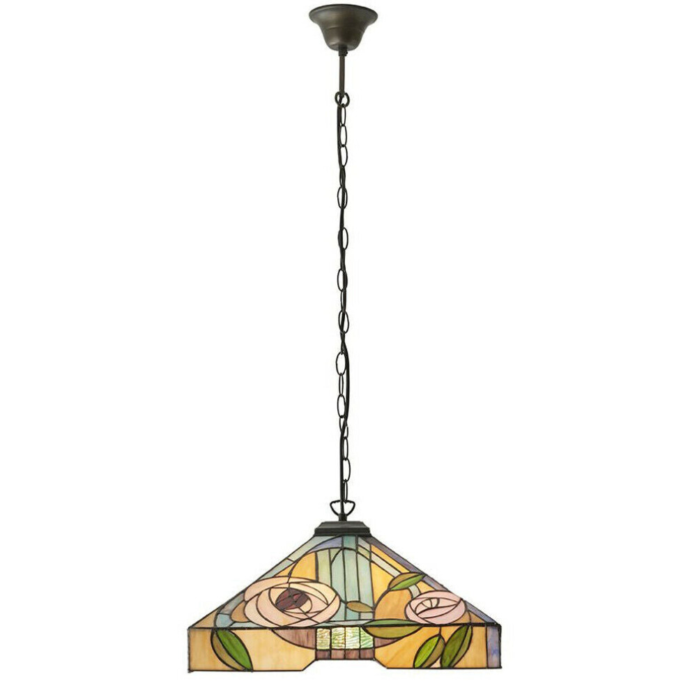Loops Tiffany Glass Hanging Ceiling Pendant & Square Rose Shade I00155 Light/Bronze