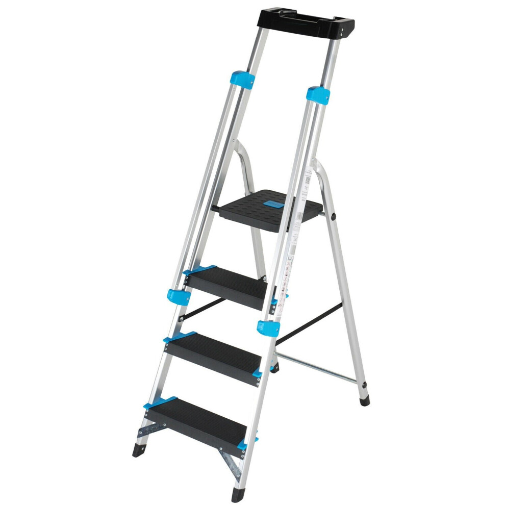 0.8m XL Platform Step Ladders 4 Tread Anti Slip Steps & Tool Tray Aluminium