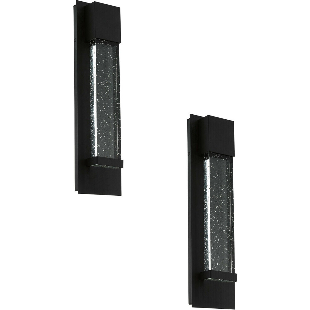 Loops 2 Pack Ip44 Outdoor Wall Bubble Glass 3.3W Led Porch Lamp Light/Black