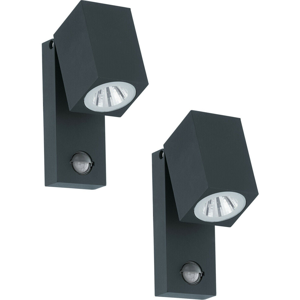 2 PACK IP44 Outdoor Wall Light & PIR Sensor Anthracite Aluminium 5W LED