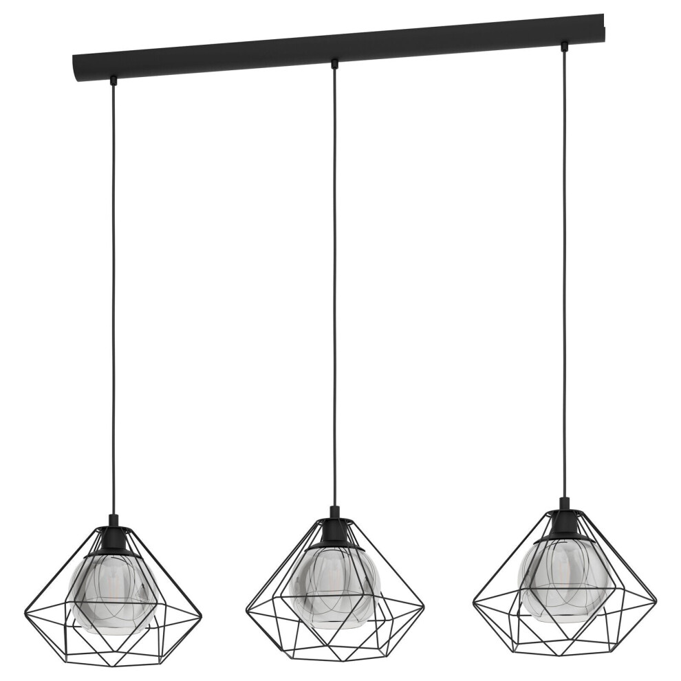Loops Hanging Ceiling Pendant Geometric & Glass 3X E27 Kitchen Island Light/Black