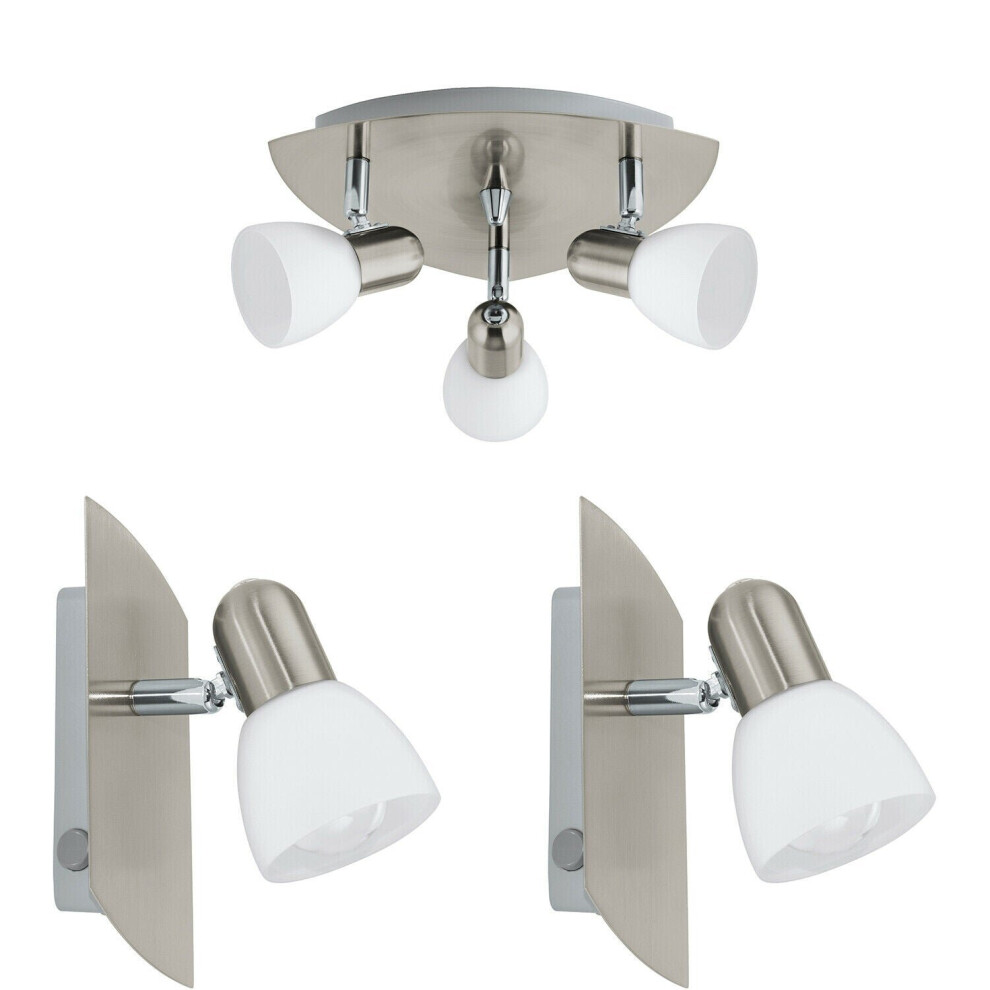 Loops Ceiling Spot & 2X Matching Wall S Satin Nickel & Glass Triangle Lamp Light