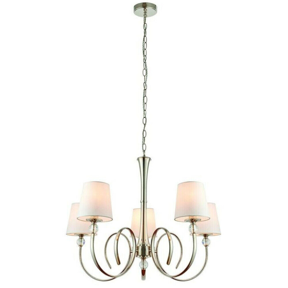 Luxury Hanging Ceiling Pendant Light Bright Nickel White Silk 5 Lamp Chandelier