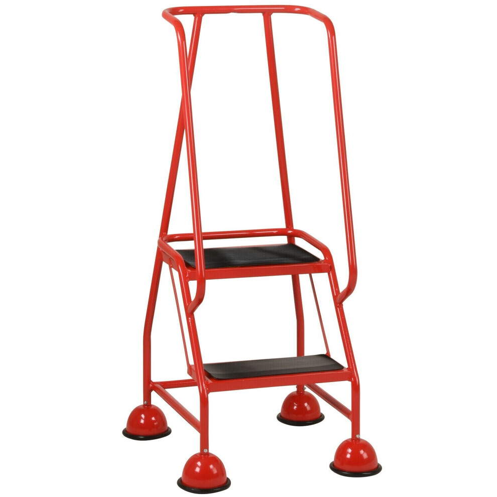 2 Tread Mobile Warehouse Steps Red 1.19M Portable Safety Ladder & Wheels 5056199834723