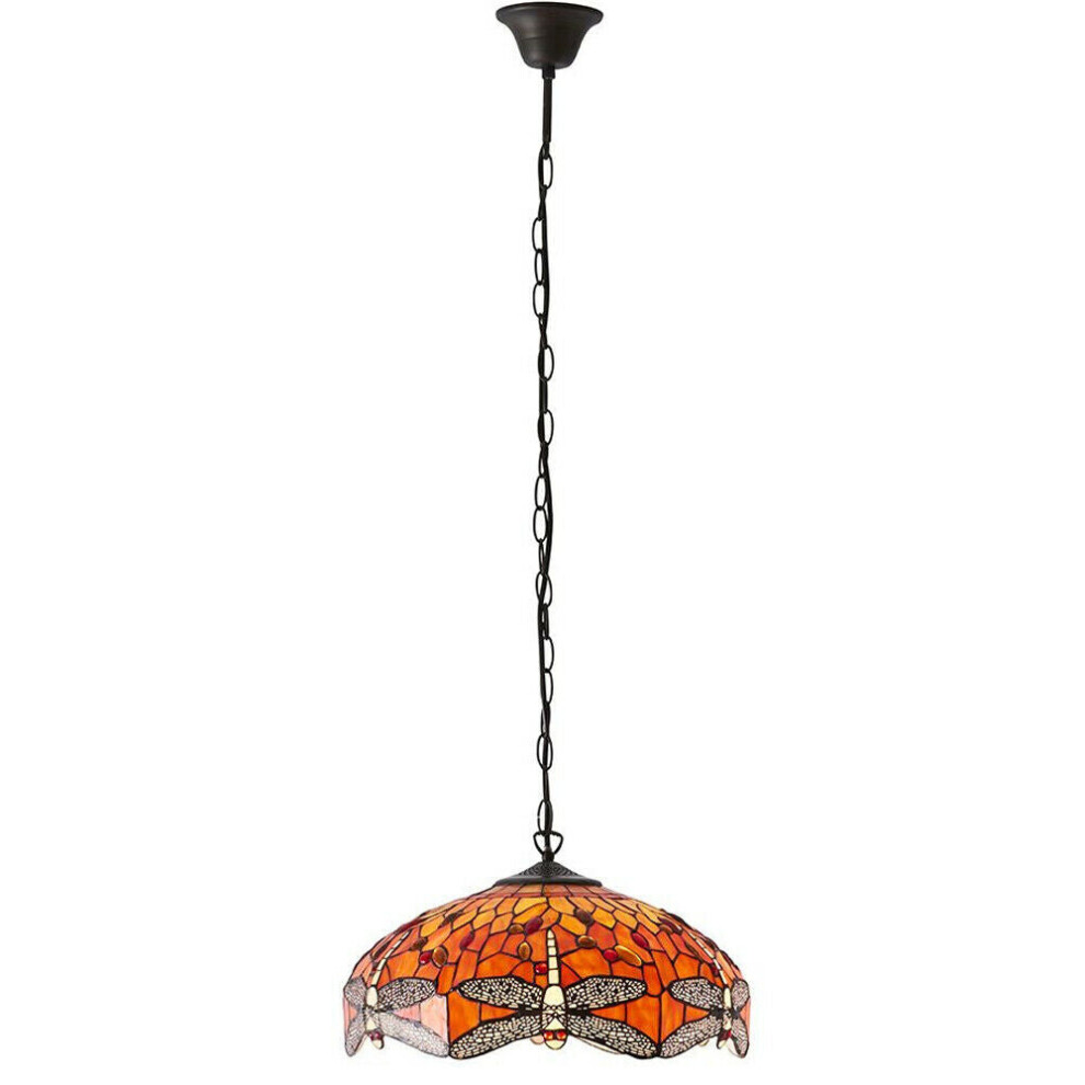 Loops Tiffany Glass Hanging Ceiling Pendant Dragonfly 3 Lamp Shade I00112 Light/Orange