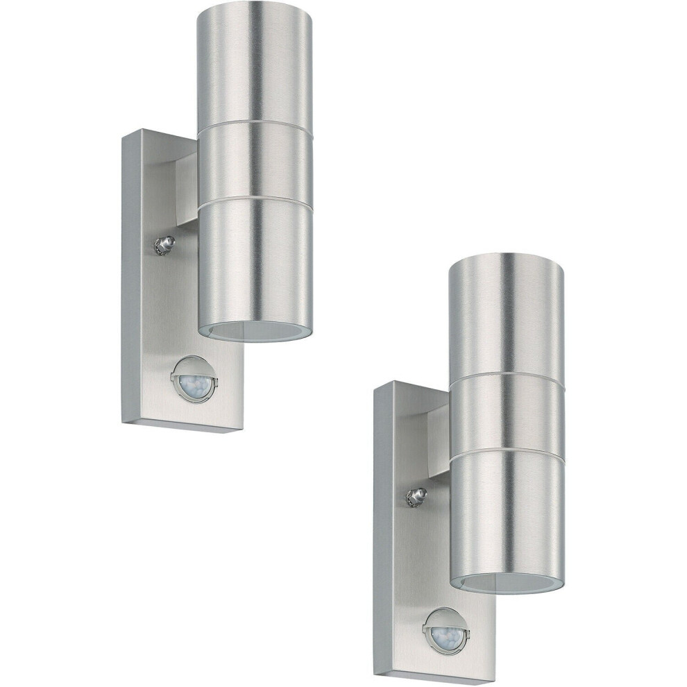 Loops 2 Pack Ip44 Outdoor Wall & Pir Motion Sensor Stainless Steel 2X 3W Gu10 Light