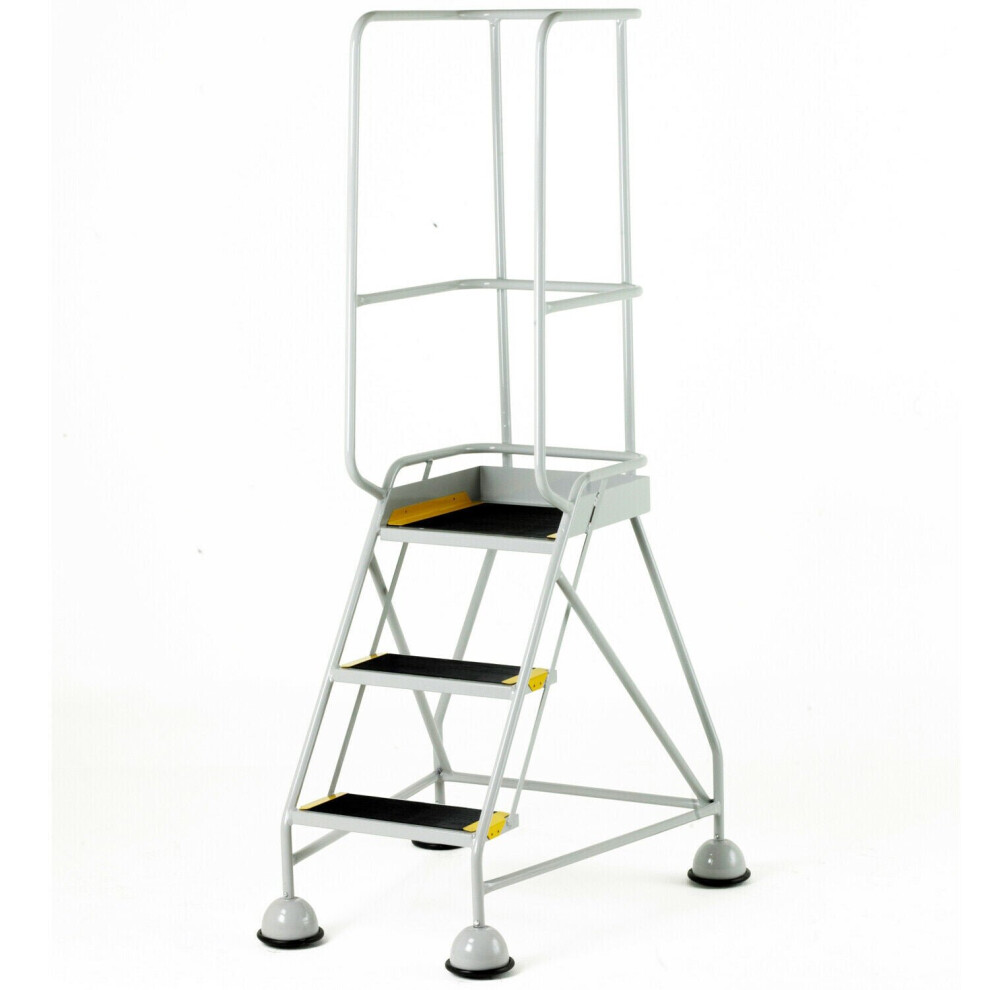 3 Tread Mobile Warehouse Steps & Guardrail Grey 1.7M Portable Safety Stairs 5056199835096