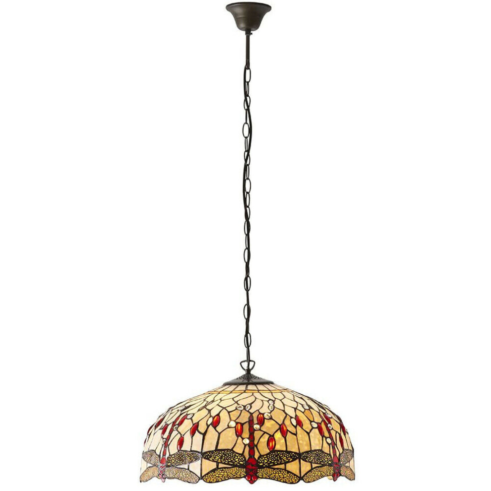 Loops Tiffany Glass Hanging Ceiling Pendant Chain Dragonfly Shade I00104 Light/Bronze