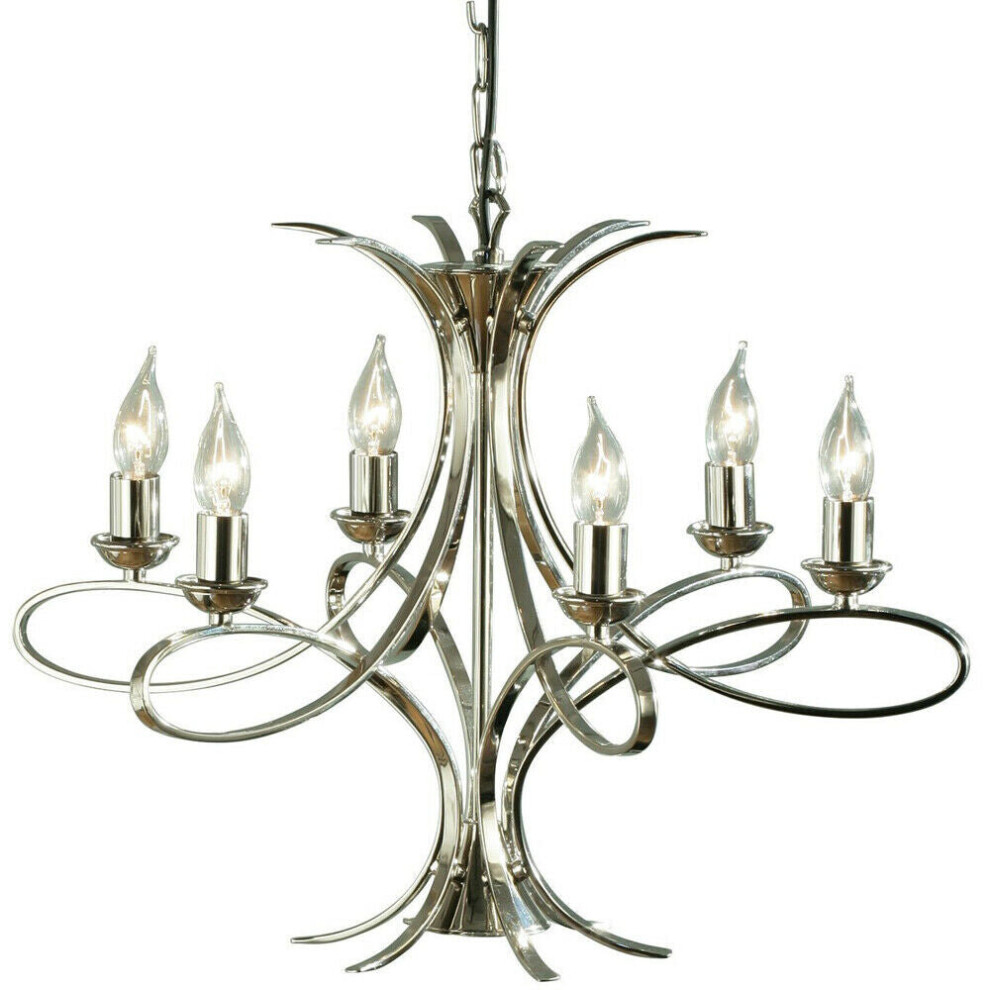 Loops Eaves Hanging Ceiling Pendant Chandelier 6 Lamp Polished Nickel Curve Arm Light