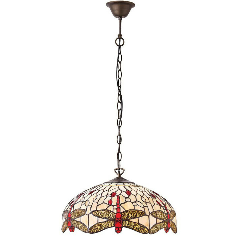 Loops Tiffany Glass Hanging Ceiling Pendant Chain Dragonfly Shade I00106 Light/Bronze