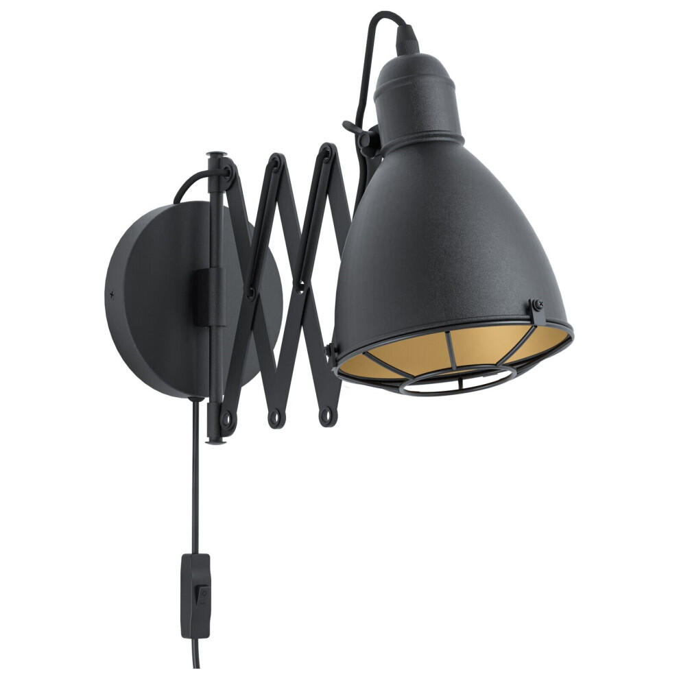Loops Led Wall Light / Sconce Black & Gold Adjustable Round Shade 1 X 28W E27 Bulb