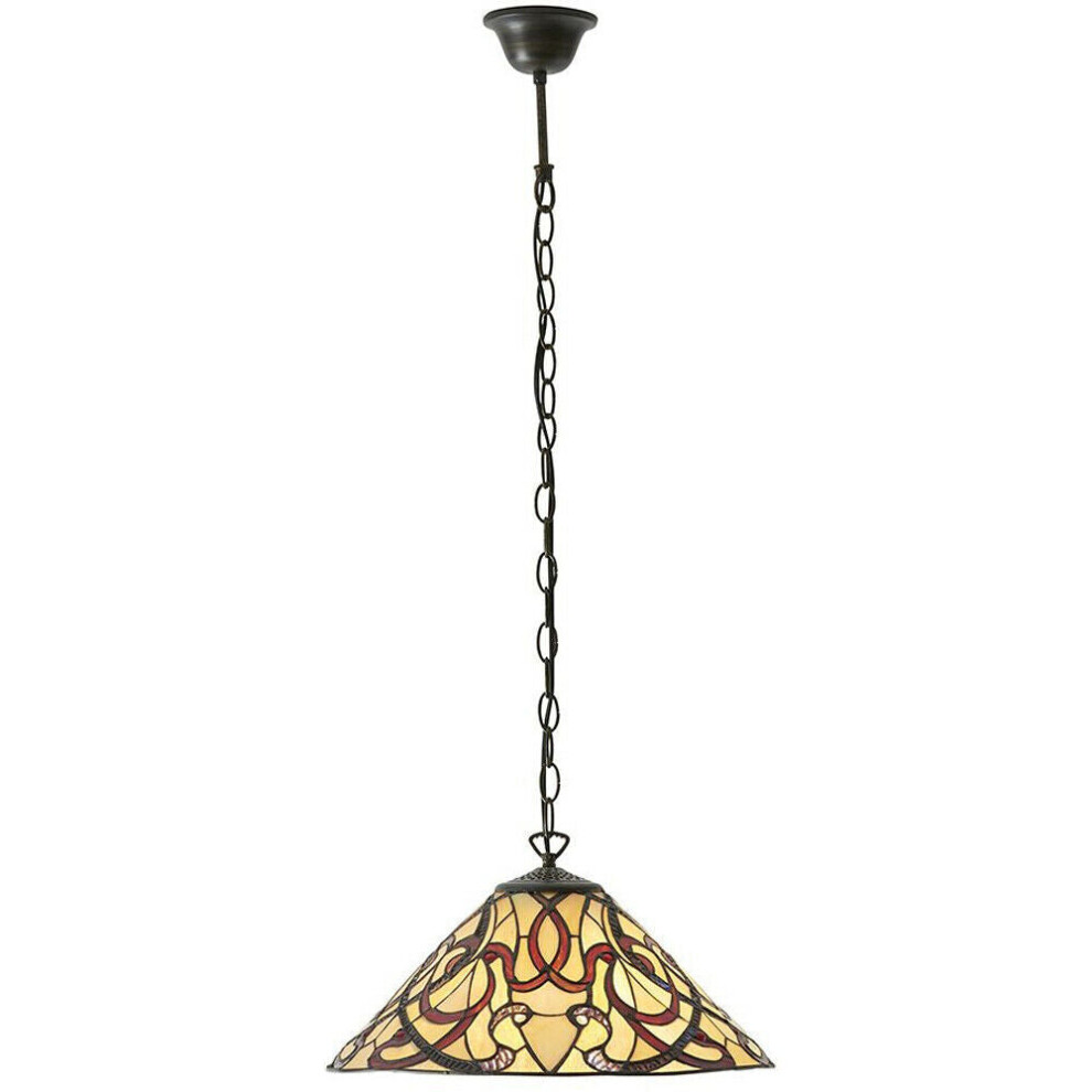 Tiffany Glass Hanging Ceiling Pendant Light Dark Bronze Cream Lamp Shade i00150