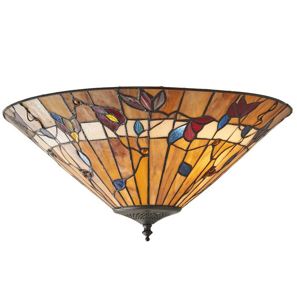 Tiffany Glass Semi Flush Ceiling Light Warm Floral Round Inverted Shade i00034